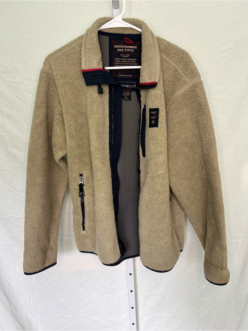 VTG Abercrombie & Fitch Sherpa Fleece Jacket Tan Navy Blue Y2K Gorpcore M